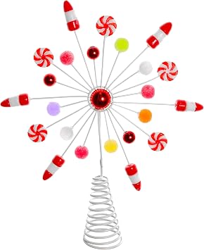 Ornativity Candy Snowflake Tree Topper - Peppermint Candy Cane Gum Drops Candy Corn Snowflakes Xmas Christmas Tree Top Decorations Holiday Decor 10" inch