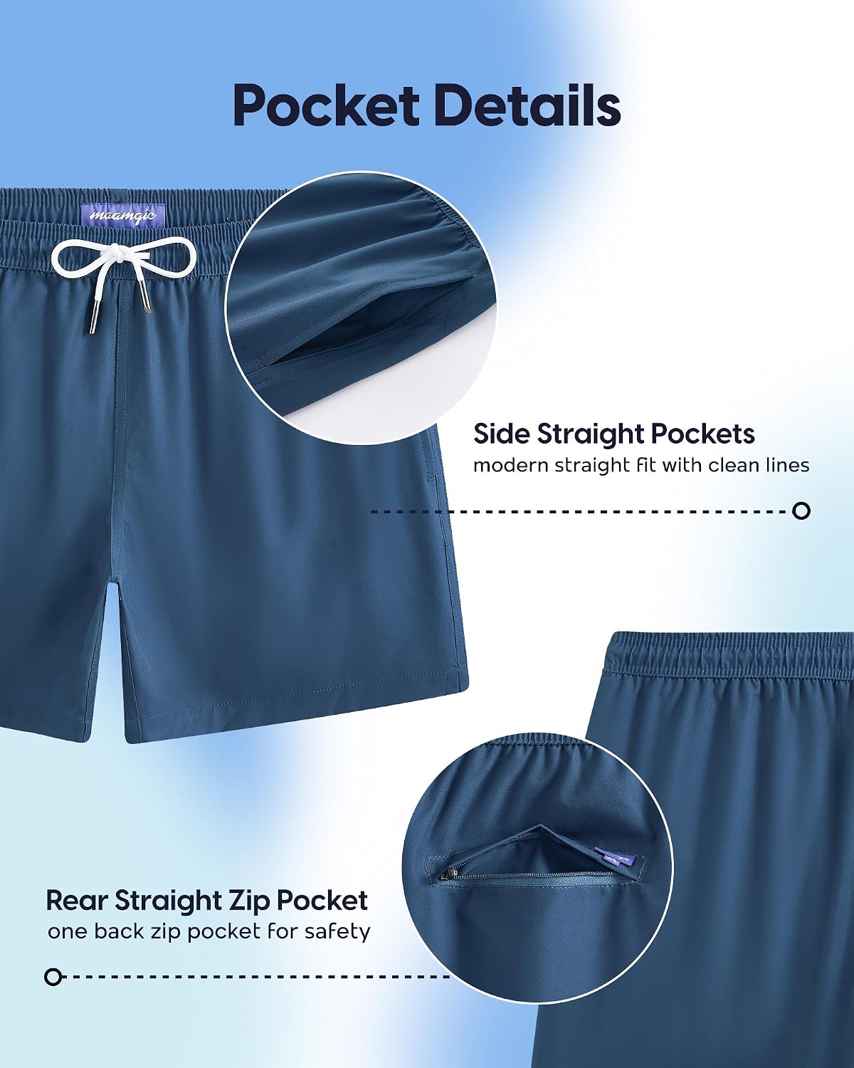 maamgic Mens Boys 80s 90s Vintage 4 Way Stretch Swim Trunks with Mesh Lining Quick Dry Swim Suits Board Shorts