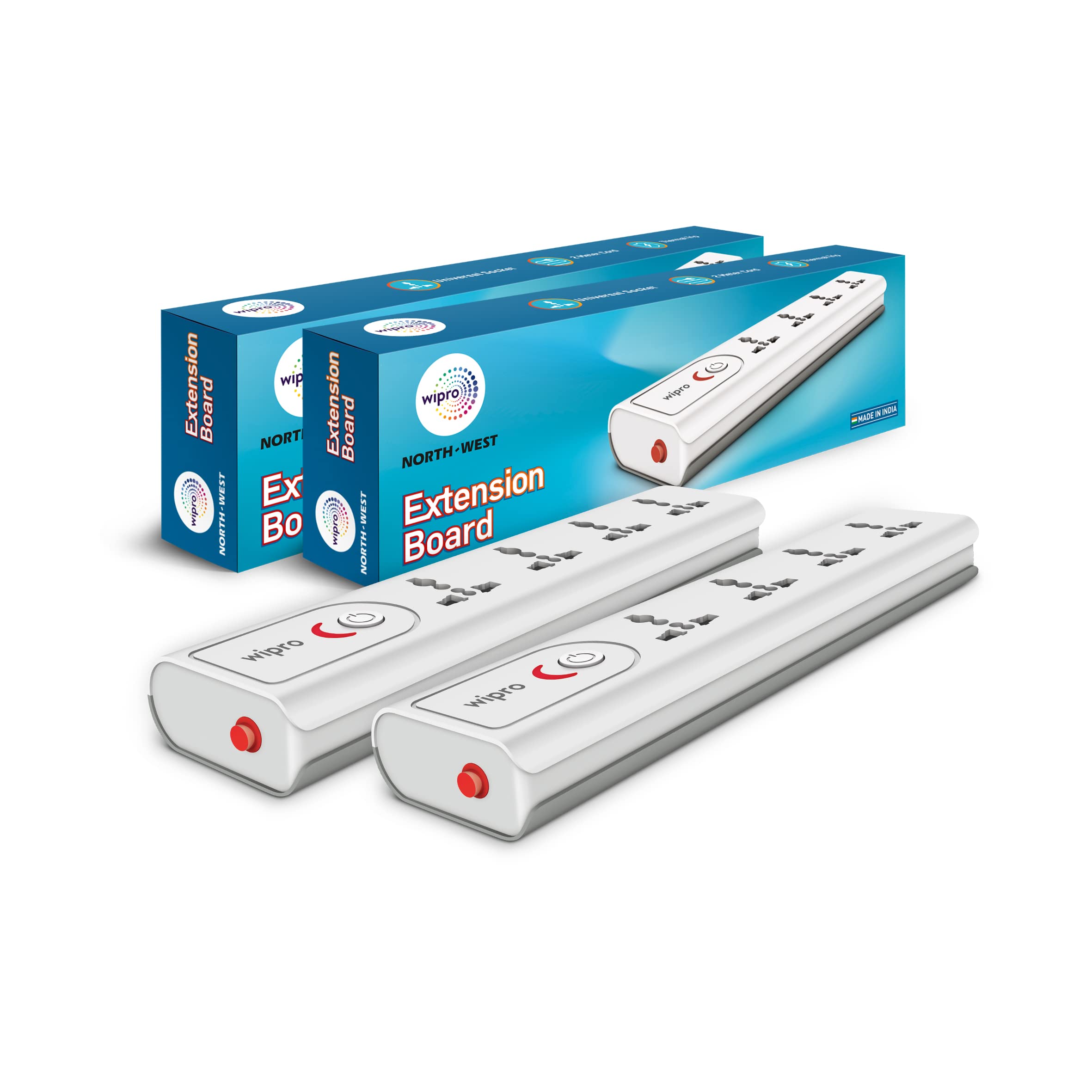 Wipro Essential 4 way universal Socket Extension Board with Single Switch | 2 Meter long Cord | Child Safety | Auto Cutoff | Fire Resistant | Multiplug socket for Home, Office | Pack of 2 (White) (B0BBZQV71R) Amazon Price History, Amazon Price Tracker