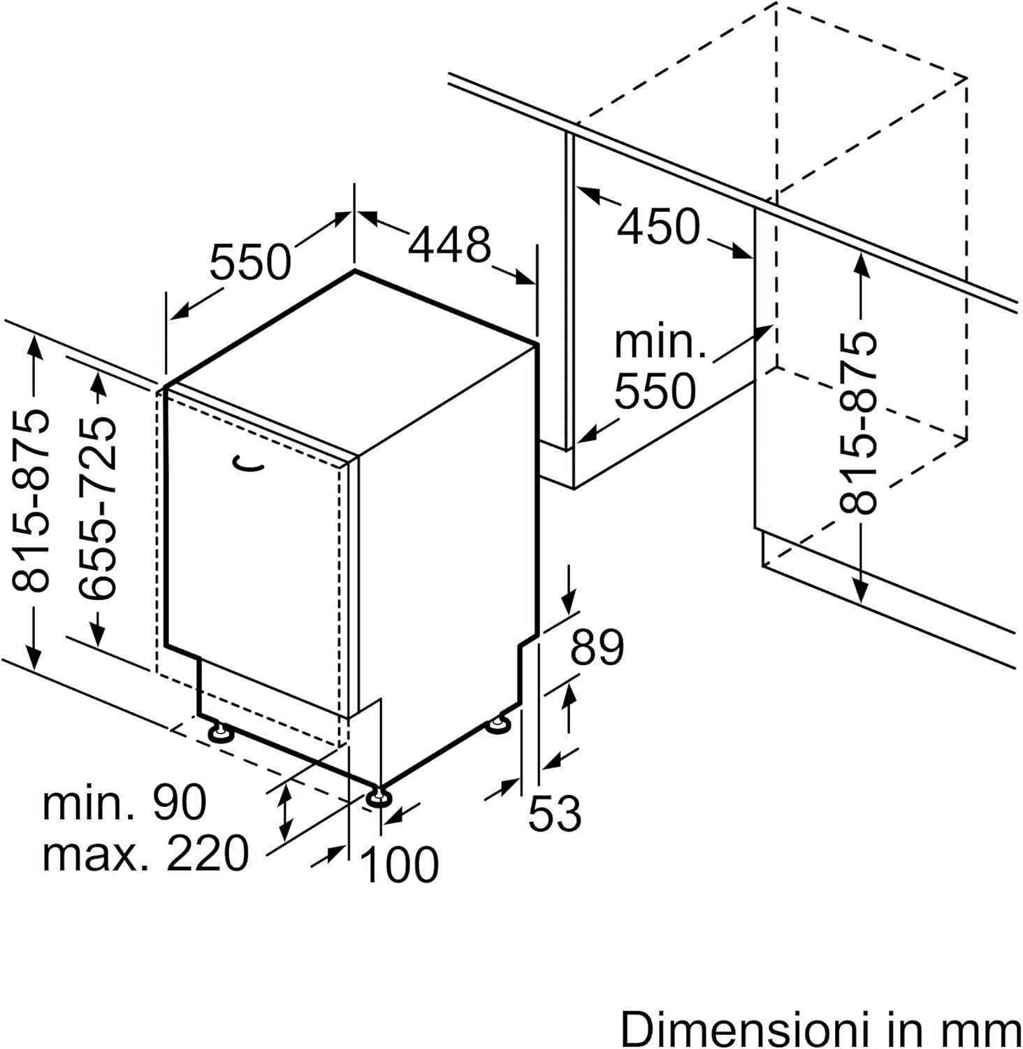 Bosch Elettrodomestici SPV2HKX39E Serie 2, Lavastoviglie a scomparsa totale, 45 cm [Classe di efficienza energetica E]