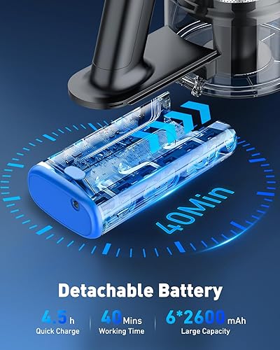 Miniatura 3 de OIIWNS Aspiradora inalámbrica, potente aspiradora de succión de 25 Kpa, batería desmontable de 40 minutos de funcionamiento, 3 modos de alimentación
