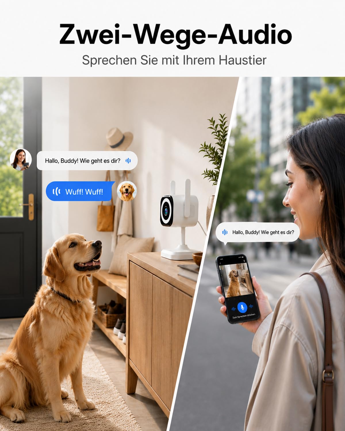 Caméra de surveillance extérieur/intérieur, babyphone 2K avec application