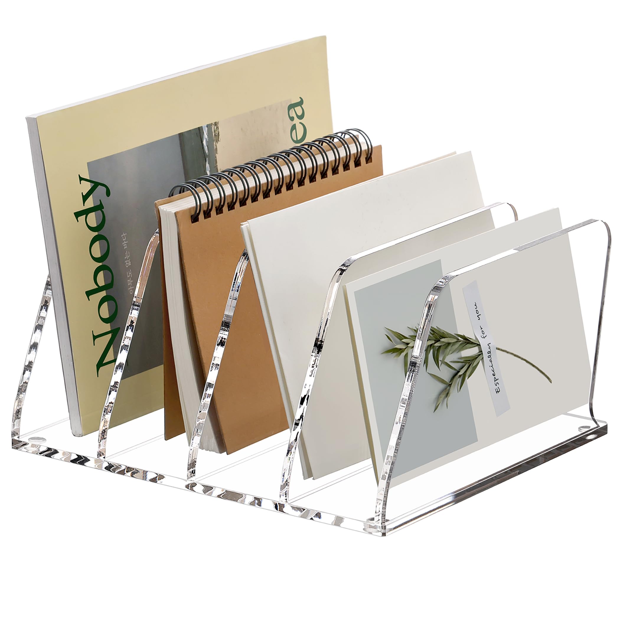 Organiseur de bureau en acrylique à 4 sections verticales rigides et transparentes