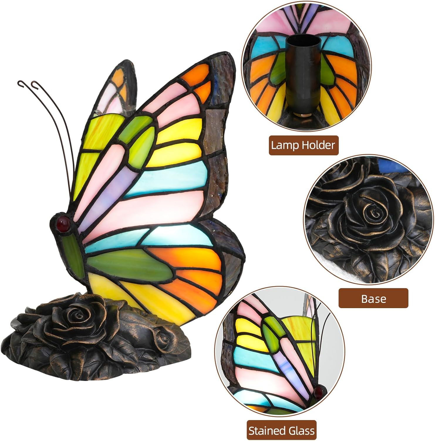 Tiffany Style Butterfly Lamp Colorful Stained Glass Table Lamp Small Nightstand Light for Girls Grandma Mothers Day Gifts