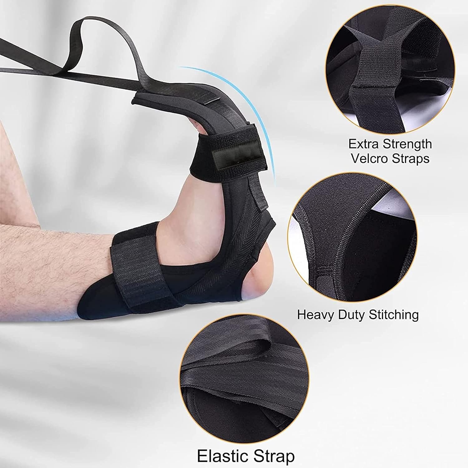 "SAINI_MEDICOS Foot Stretcher Calf Yoga Ligament Stretching Strap Ankle Leg Hamstring for Plantar Dancers Fasciitis Drop Pain Relief (Black)"