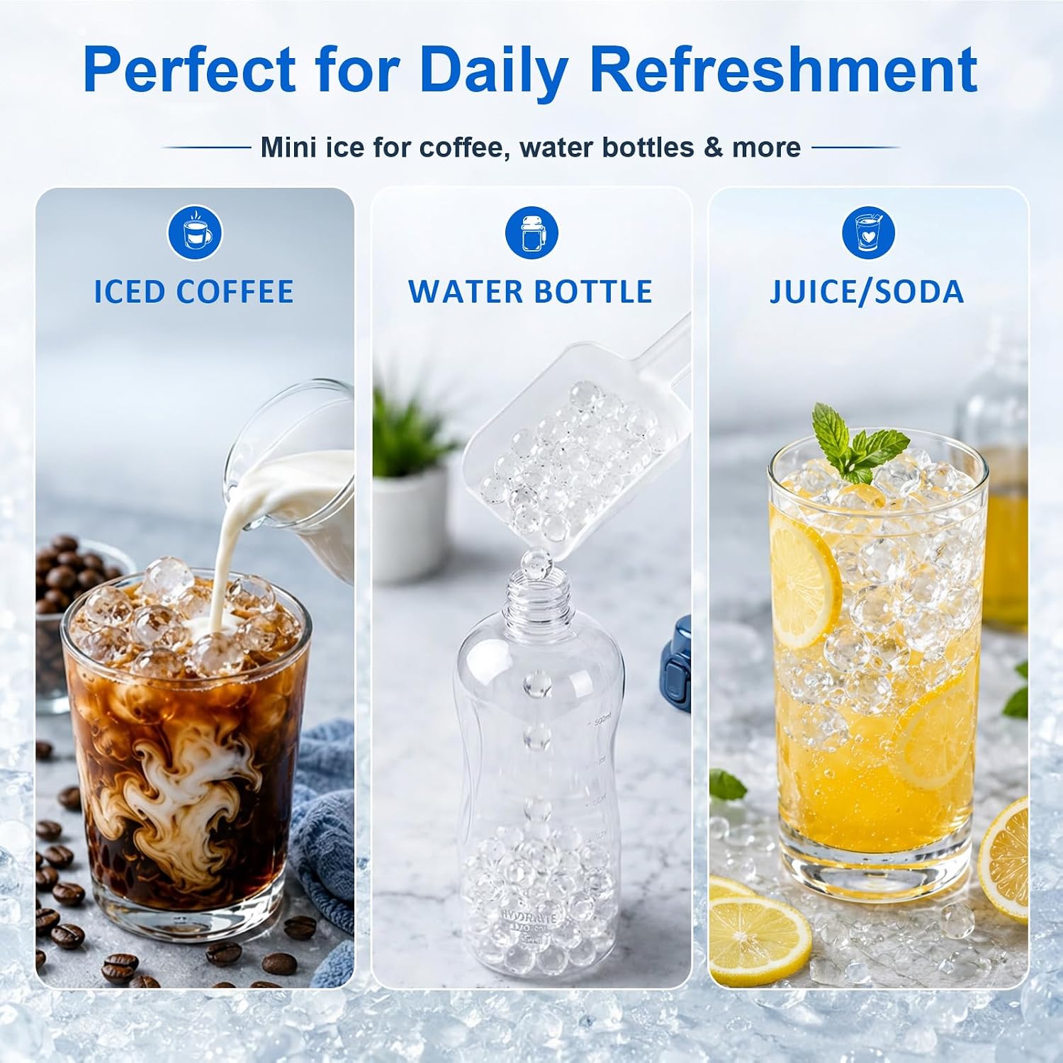 Mini Ice Cube Trays, 4pk, Make Tiny Pebble Ice Balls for Coffee, Fast Chill, Easy Release, Stackable with Lid & Storage Bin
