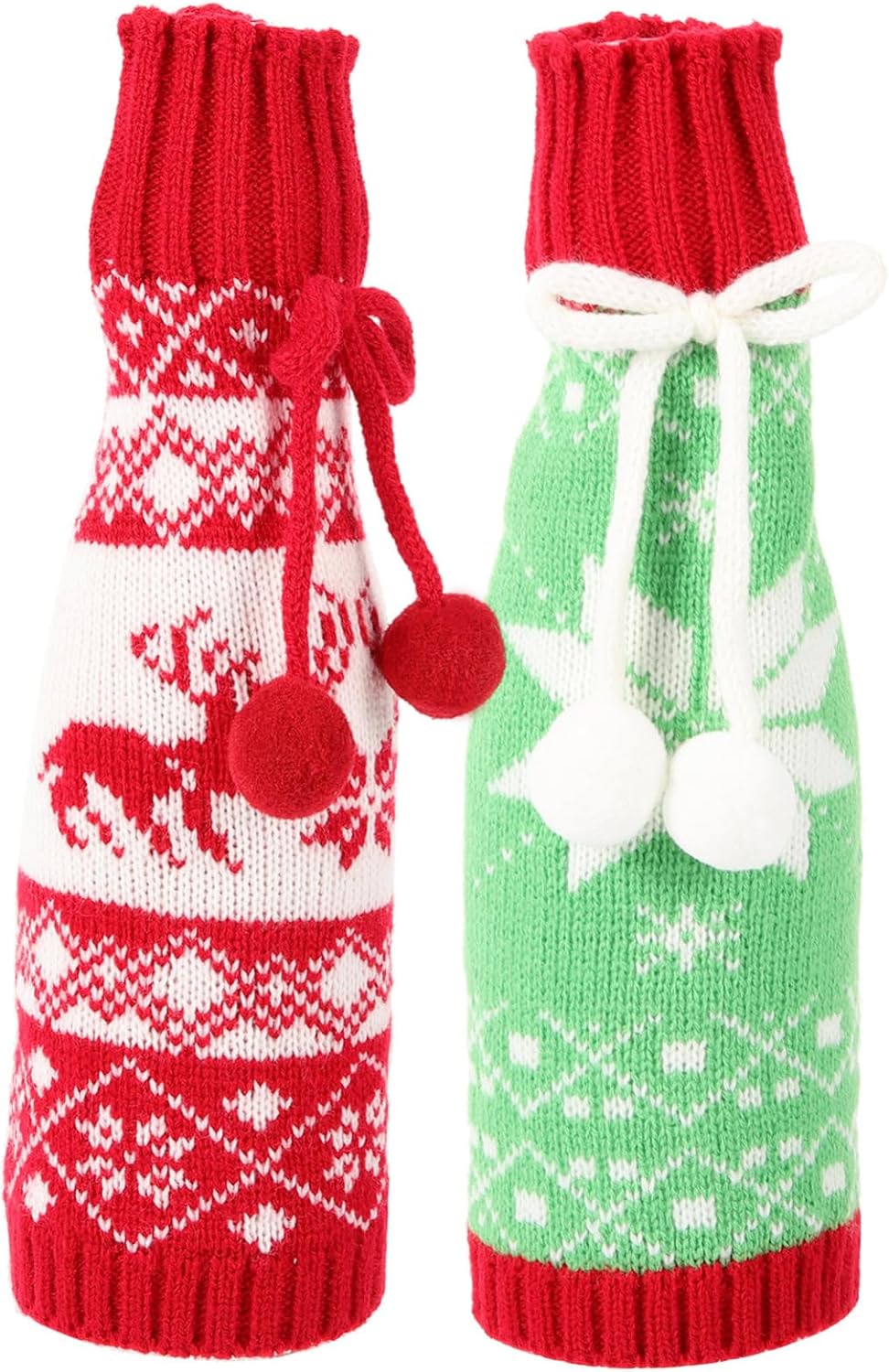 2pcs Christmas Wine Bottle Cover Cloth Hair Ball Decor Xmas