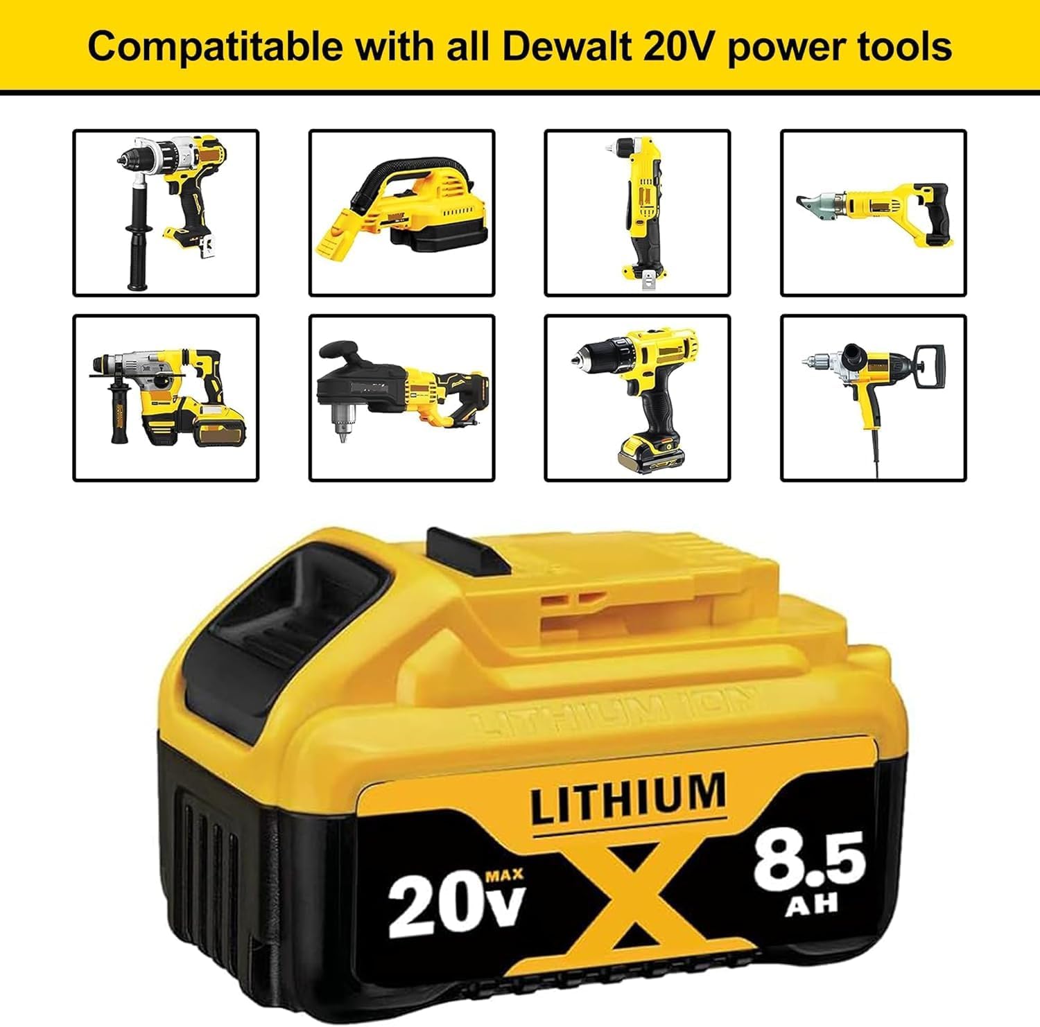 8500mAh 20V Max Replace for Dewalt 20V Max Battery Lithium Ion Compatible with Dewalt Cordless Power Tools