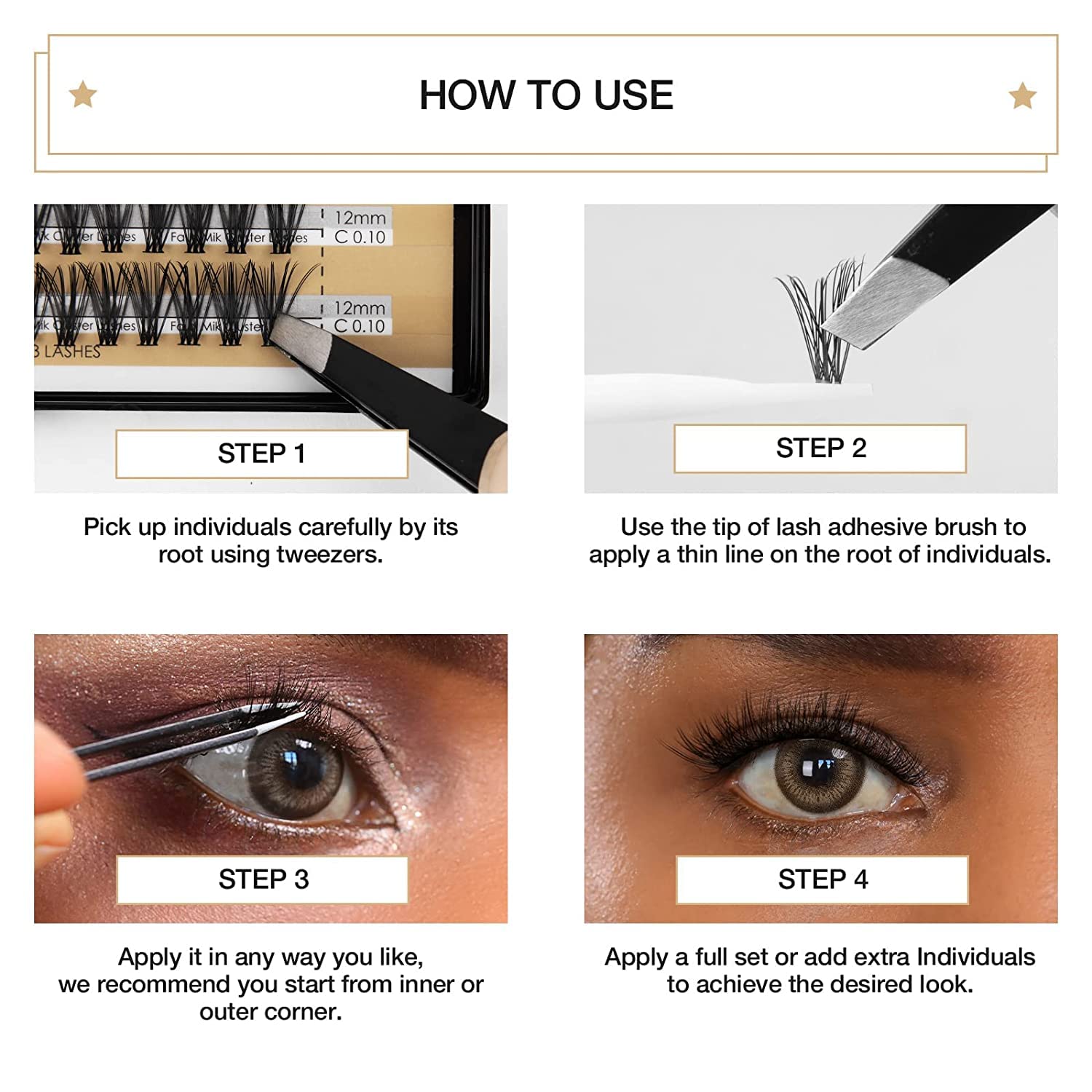LASHVIEW DIY Eyelash Extension Kit, 0.07 10Roots 10-16mm C Curl Cluster Eyelash Extensions, Individual Lashes Kit,Individual Lashes with Glue and Tweezers