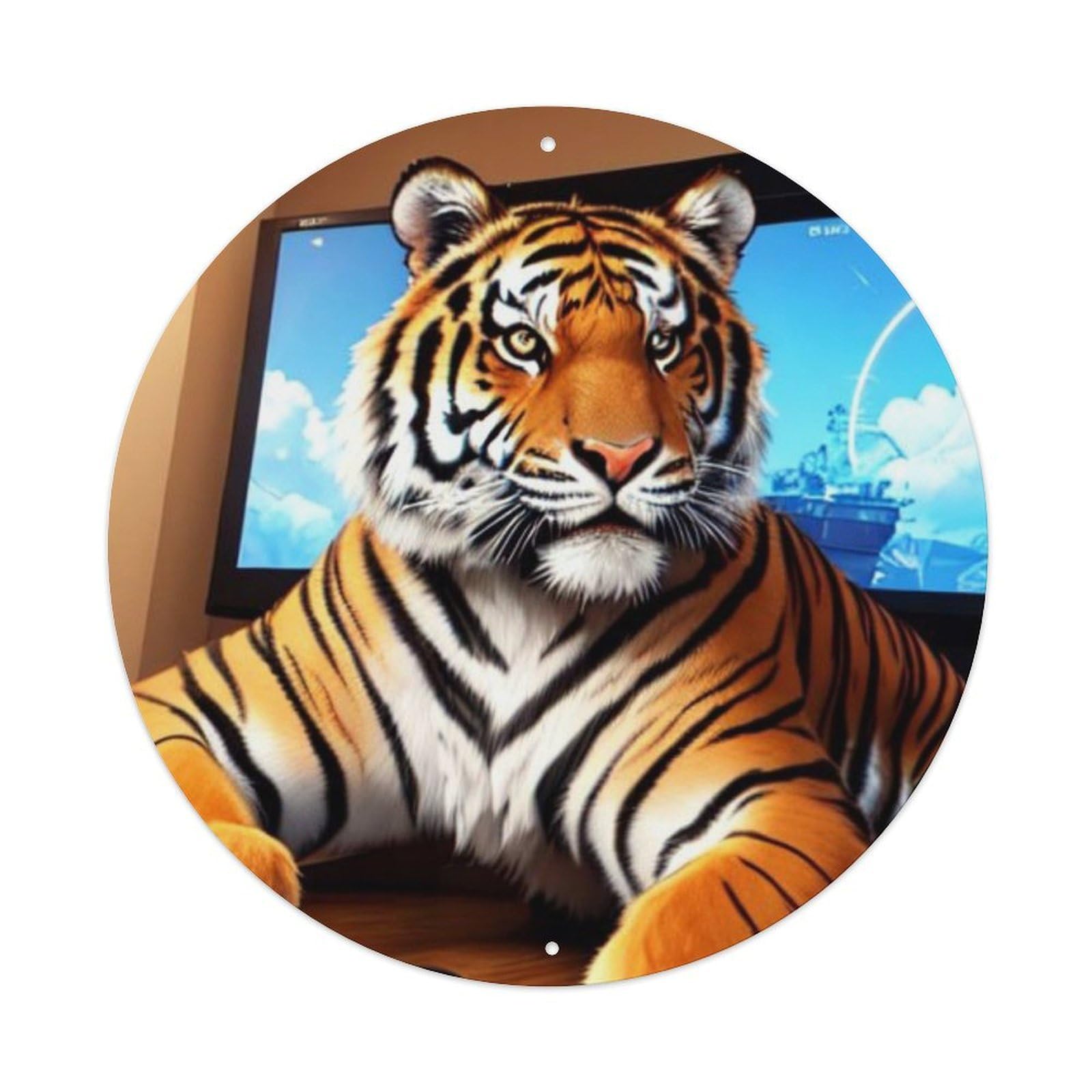 Animals Artwork Play Games with The Tiger Vintage Metal Tin Sign Plaque Wall Decor for Cafe, Club Bar, Office, Garden Metal Poster 8x8Inch