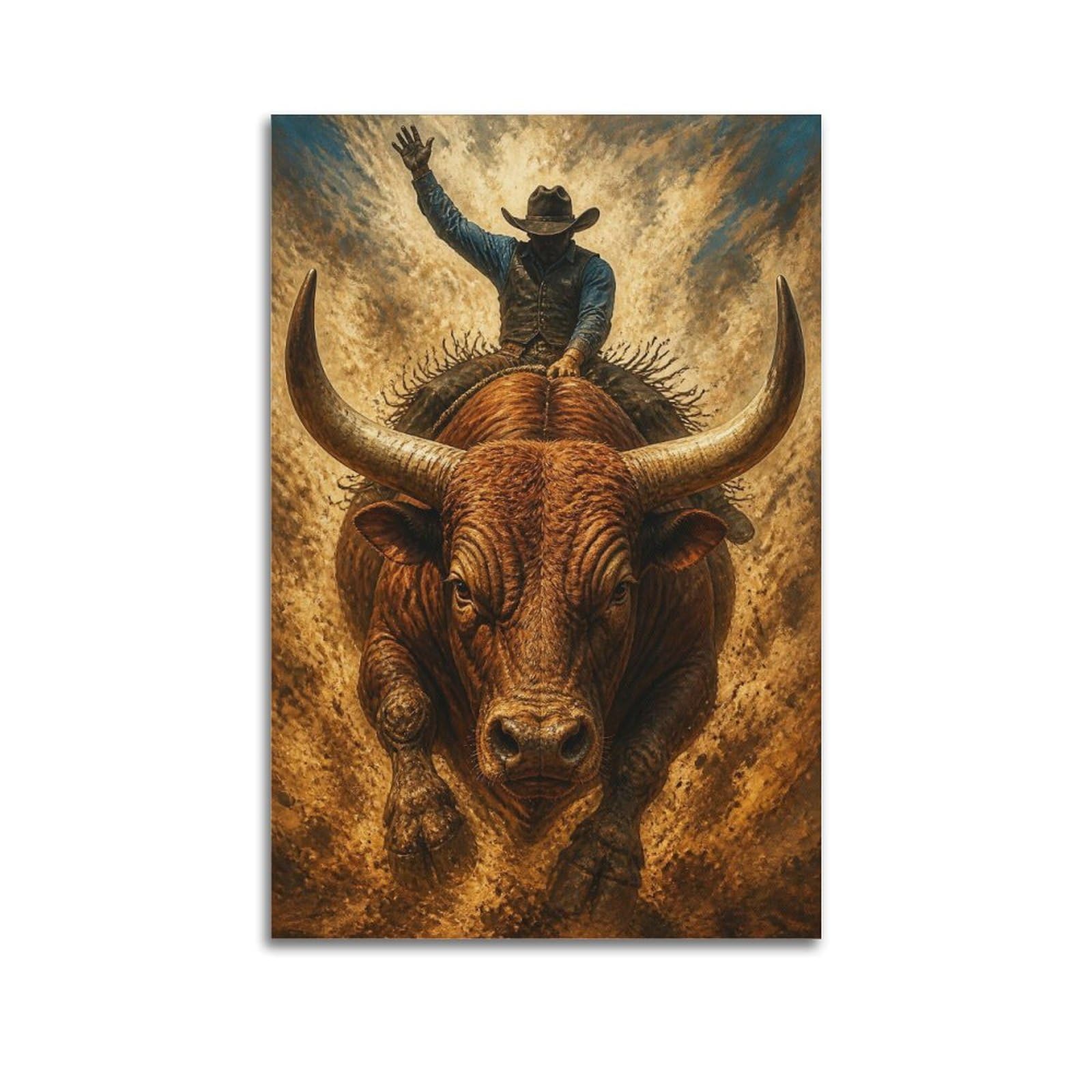 OKAHYS Reddish Rodeo Bull Rider Poster Western Sports Rustic Ranch Modern Decorative Canvas Prints - Ideal Wall Art for Family, Man Cave, Game Room, Boys & Girls Bedroom 20x30inch(50x75cm)