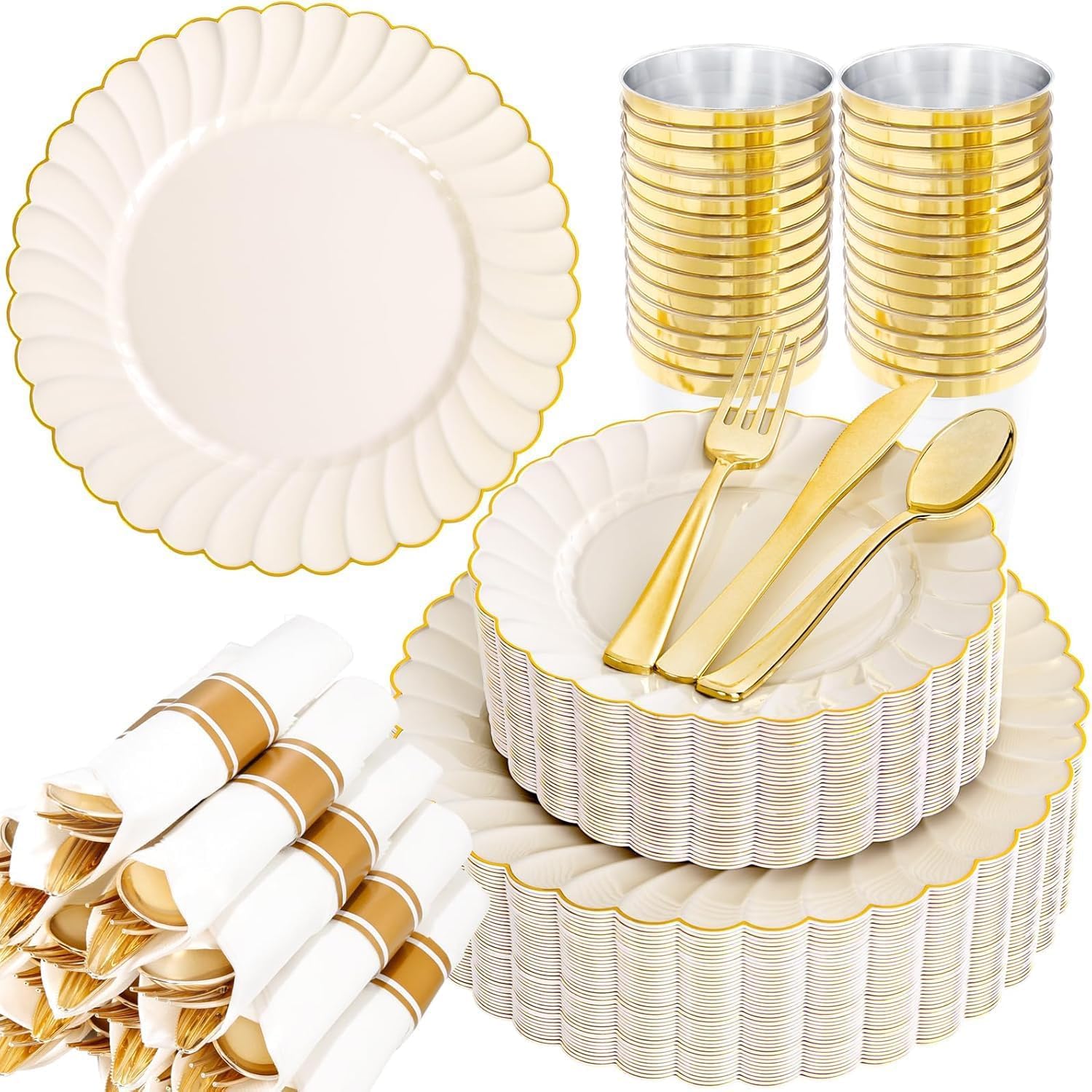 YOUBET Ivory Scalloped Plates - 350 Pack for Weddings -1 YOUBET Ivory Scalloped Plates - 350 Pack for Weddings -1