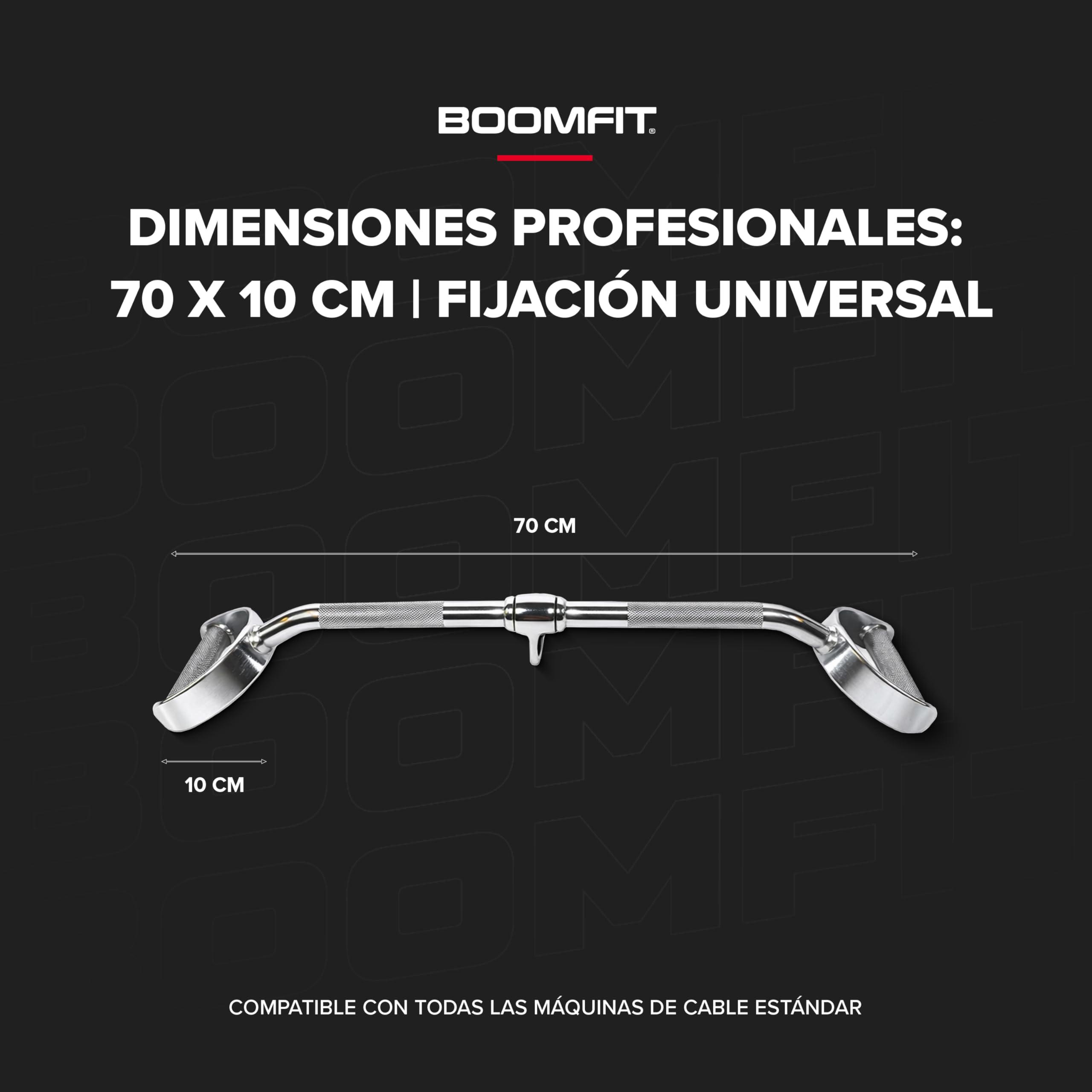BOOMFIT Barras para Máquina de Poleas | Acero con Asas de Goma | Accesorios de polea para casa | Acero con asas de goma | Espalda, bíceps y tríceps | Jalón y aislamiento