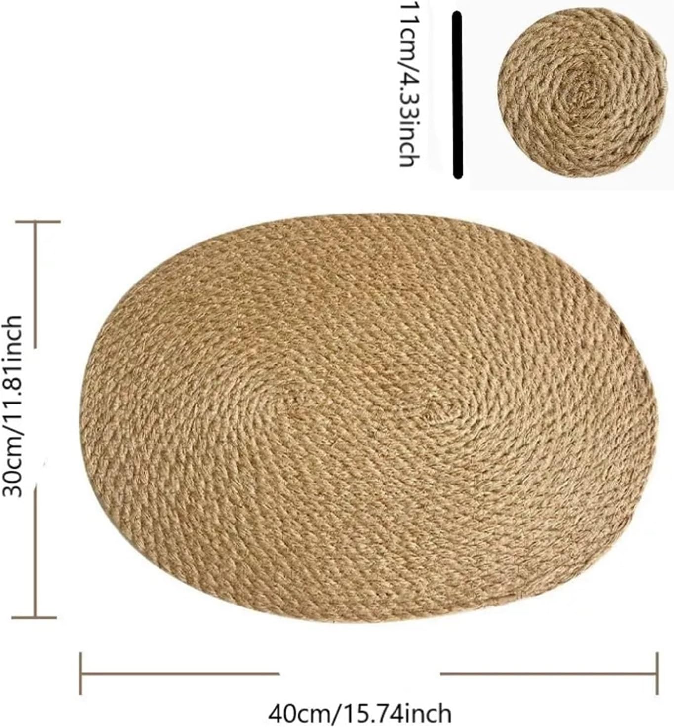 Domestic Jute Braided Oval Placemat and Coaster Set Handmade Weaving Dinner Table Mat Linen Grass Anti-Scald Plate Mat(4sets)