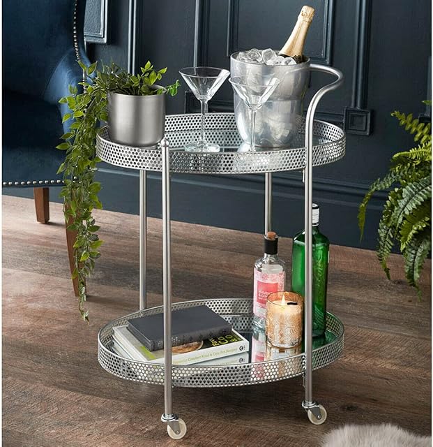 Dylex Silver Drinks Trolley With 2 Mirrored Shelves Art Deco Theme