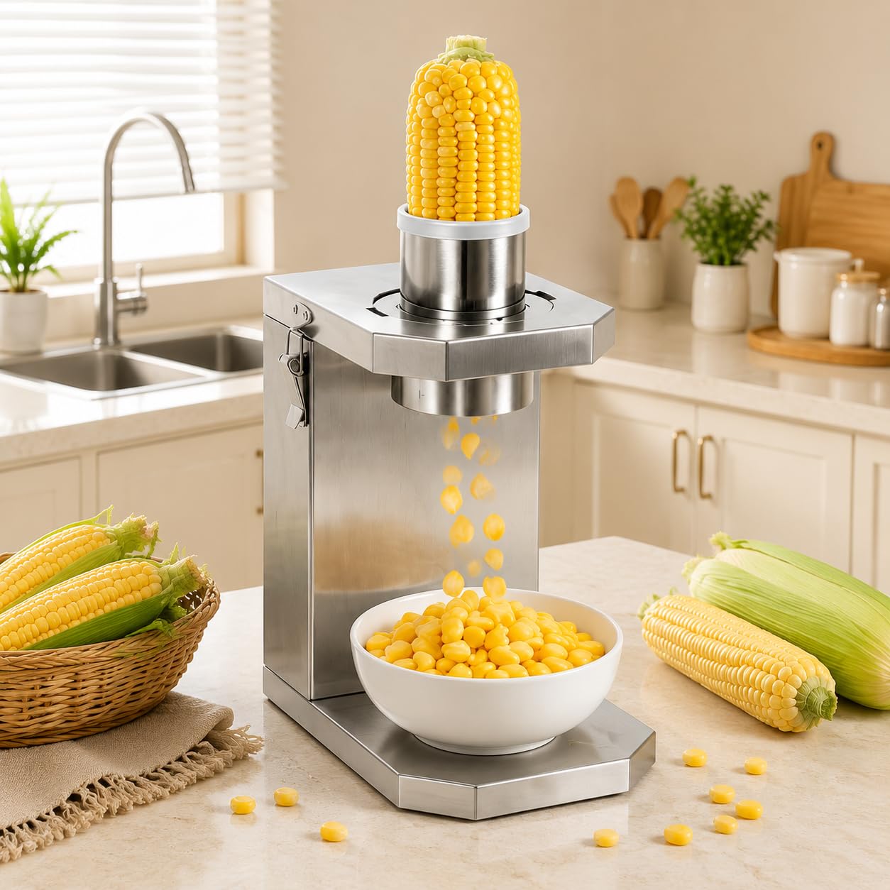 GSHSHOU Stainless Steel Electric Corn Stripper with 2 Cutters