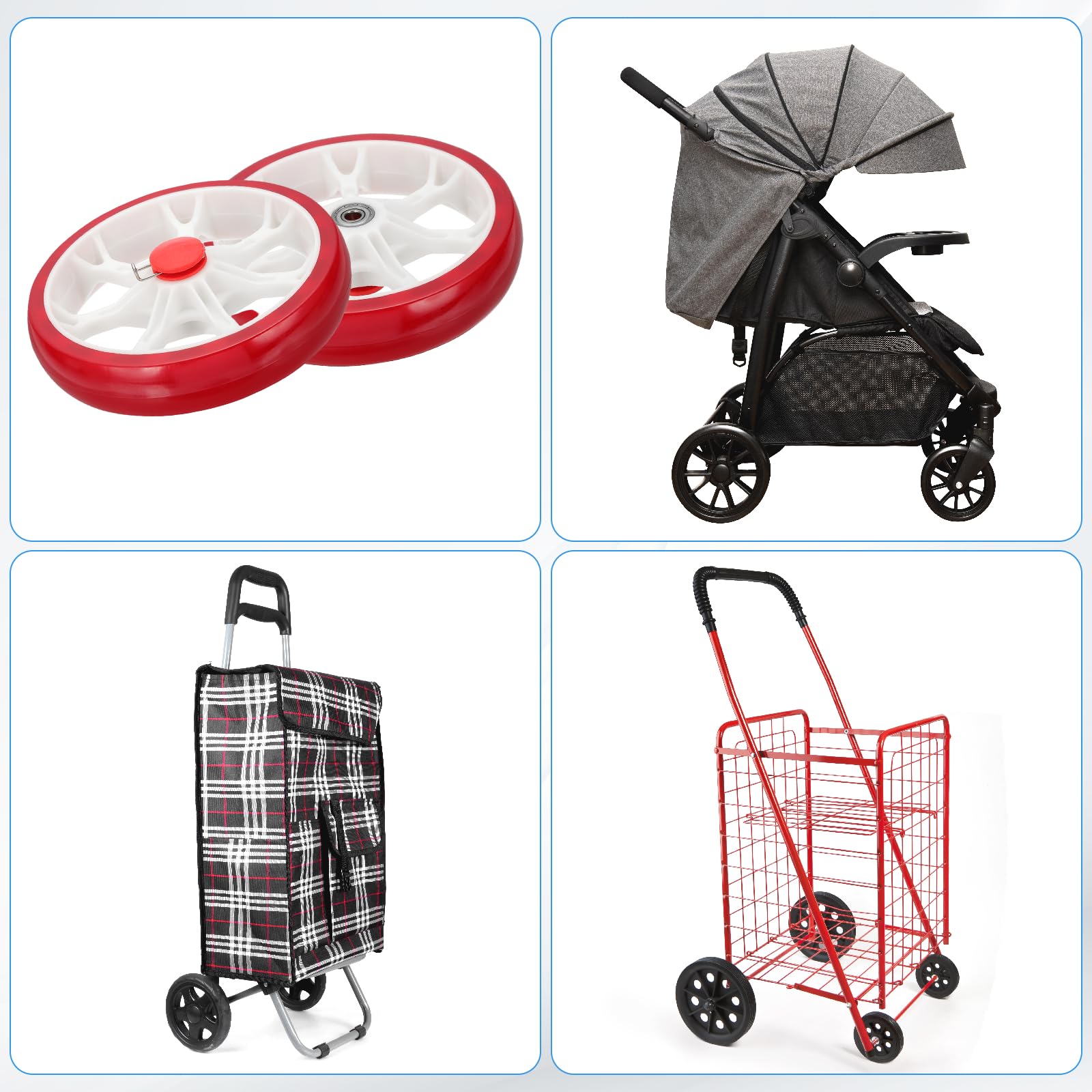 QUARKZMAN 6.7 Pollici Diam Ruote Carrello Della Spesa Sostituzione 2 Pezzi Pesante PU Universale Ruota Carrello Riparazione Per Carrelli Spesa Supermercato Bidone Della Spazzatura, Rosso