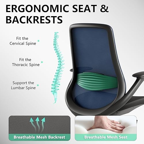 Miniatura 7 de Silla de oficina ergonómica, silla de escritorio de malla con respaldo alto con soporte lumbar, giratorio de 360 y brazos ajustables deslizantes,