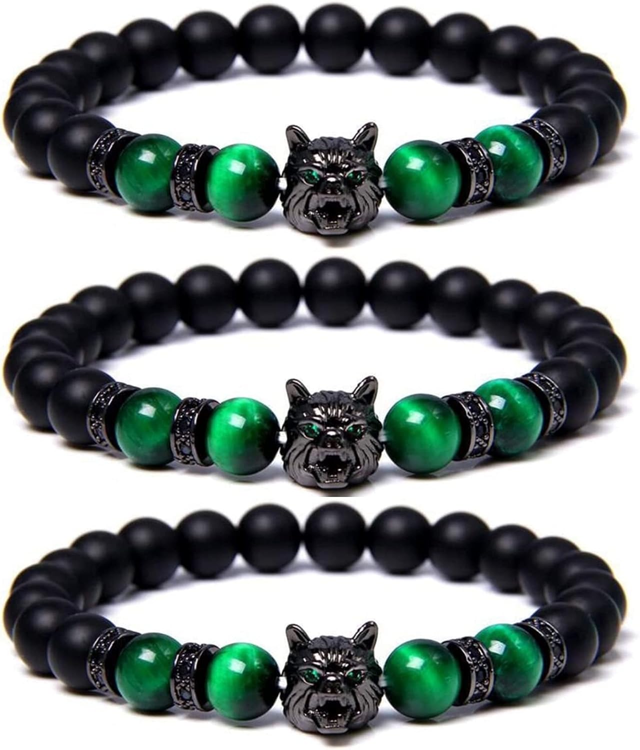 Save A Wolf Bracelet,Wolf Head Lava Rock Bracelet,Healing Crystal Stress Relief Anti Anxiety Energy Stone Beaded Bracelet,Adjustable Bracelet for Men (Turquoise)