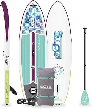 BOTE Wulf Aero Inflatable Stand Up Paddle Board Kit Includes Accessories Adjustable Paddle iSUP Travel Bag Blow Up Pump Safety SUP Coiled Leash Multiple Sizes