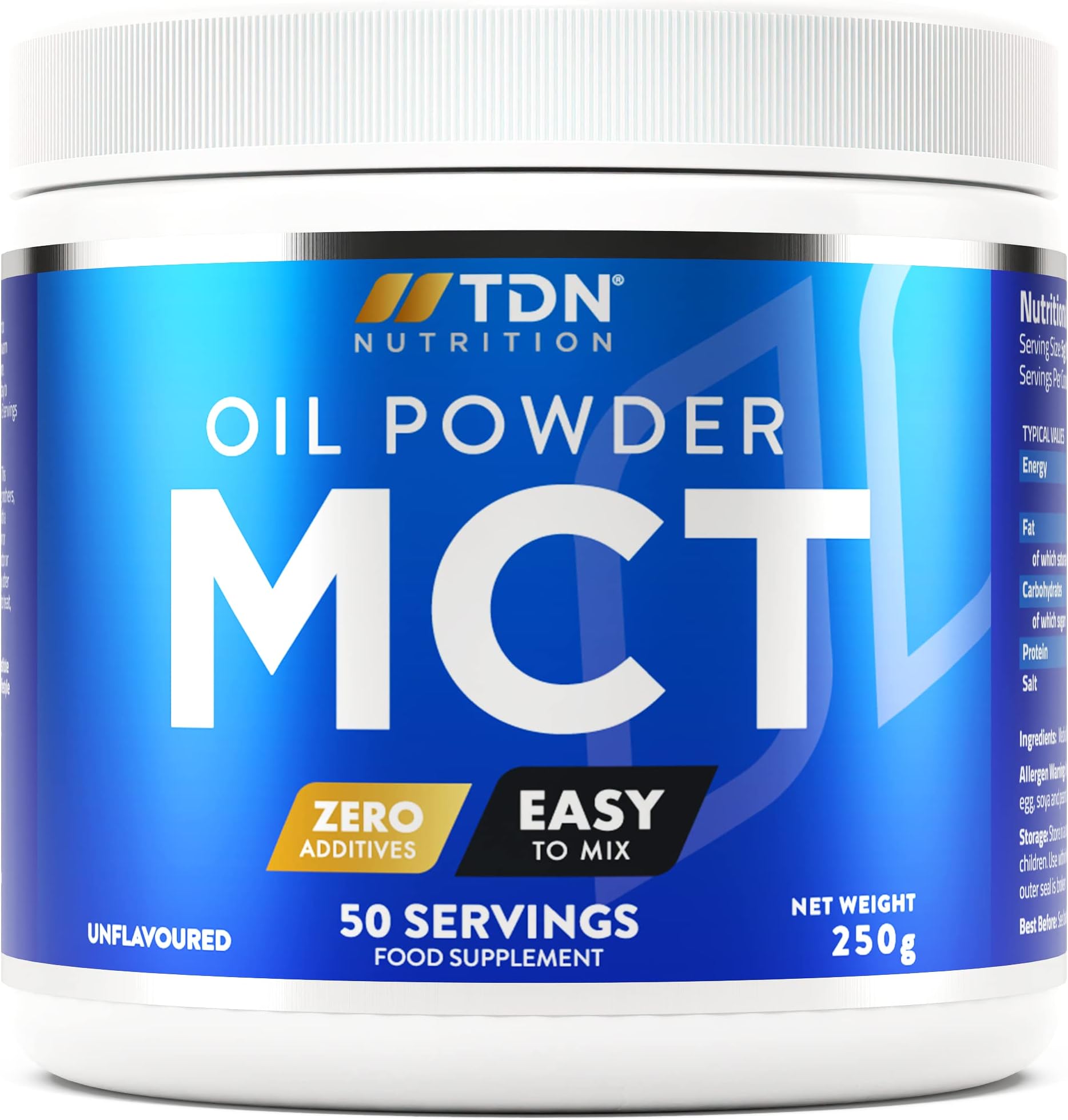 Mct Oil Powder - Large 250g Tub - 50 Servings - Easily Absorbed and Digested - Easy To Mix - Keto Creamer - Vegan Friendly - Ideal for Keto Snacks and Coffee - Formulated in the UK