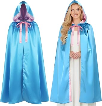 Two-Tone Hooded Cape, 39.4 in Reversible Cloak, Fairy Costume, Blue/Pink
