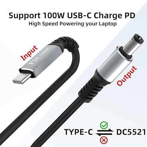 Miniatura 7 de Cable de carga USB C a CC de 0.217 in x 0.083 in para portátil (5521), aleación de aluminio USB tipo C entrada macho a CC 0.217 x 0.083 in Cable de