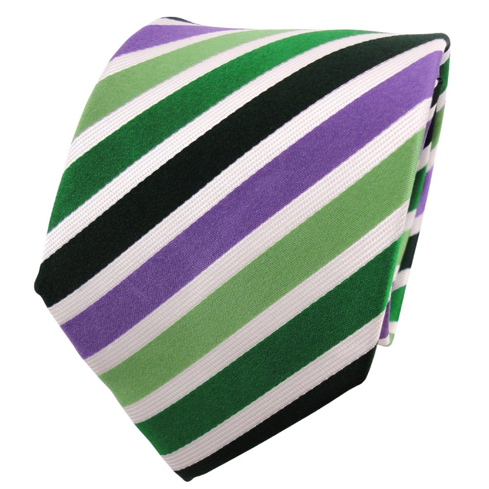 Tigertie Men's Green - Green Silk Tie Green Emerald Green Lila White Striped - Tie Necktie Silk