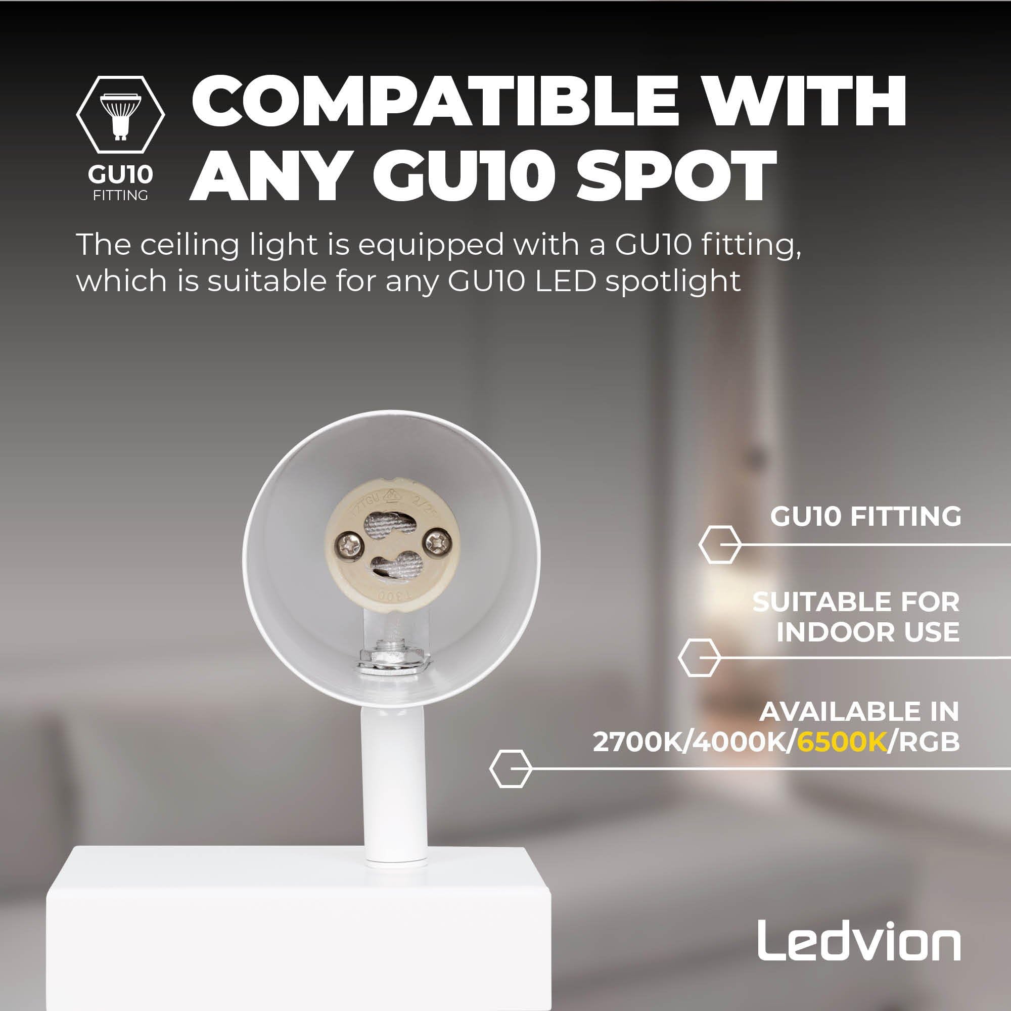 Ledvion - Plafoniera LED, Bianca 4-luci, Dimmerabile, 5W, 6500K, Rettangolare, Attacco GU10, IP20, Orientabile, incl. lampadina GU10