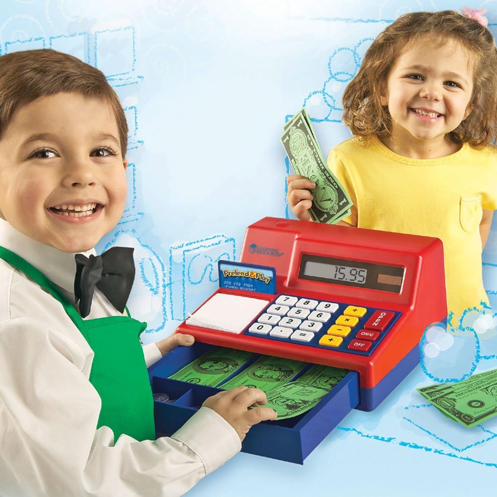 Learning Resources Pretend & Play Calculator Cash Register, 73 Pieces, 5 3/4"H x 9 1/2"W x 10 1/2"D