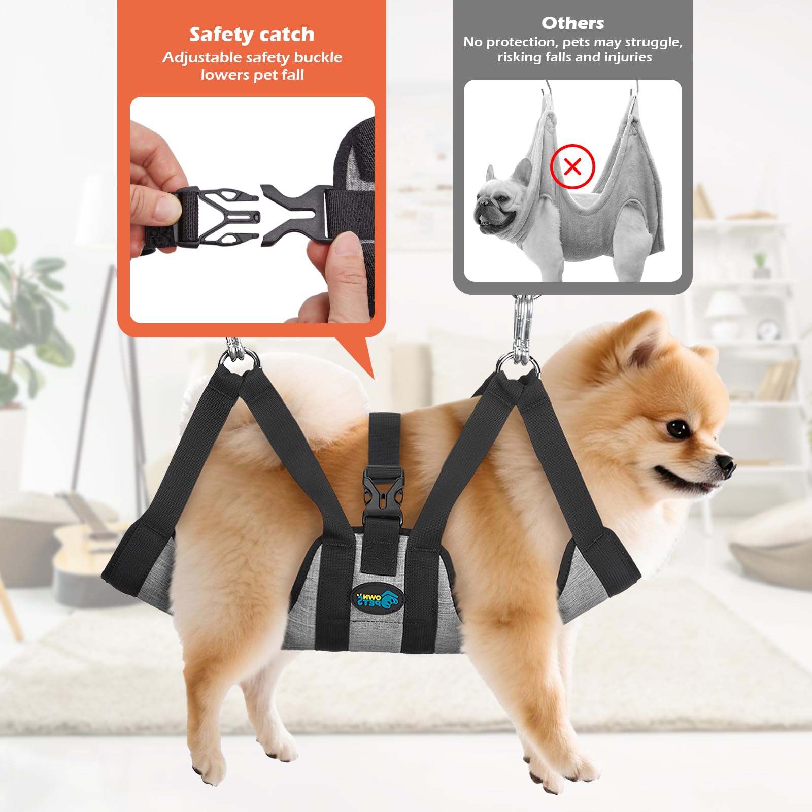 Ownpets Pet Grooming Hammock, Breathable Dog Harness Sling With Carabiners for Hair Nail Trimming Cutting & More, X-small - Image 3