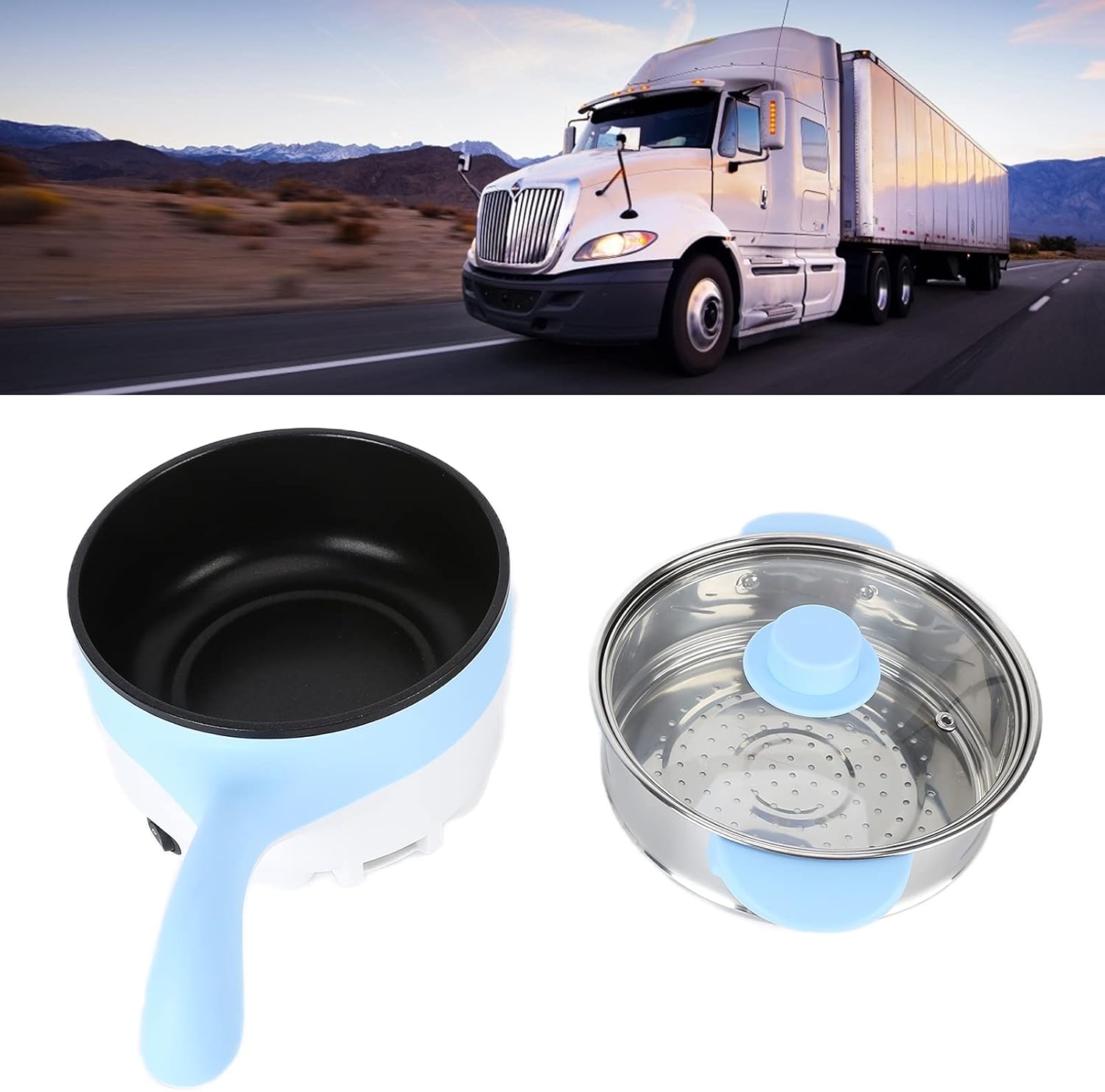 24V 2L Electric Cooking Pot Portable Car Cooker Multifunctional Steamer Stainless Steel Insulation (24V 2 liter electric cooked frying pan sky blue)