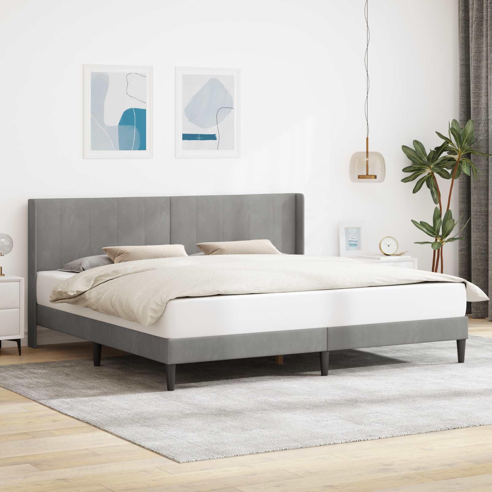 Terciopelo Moderno Dormitorio 200x200 cm Gris Claro