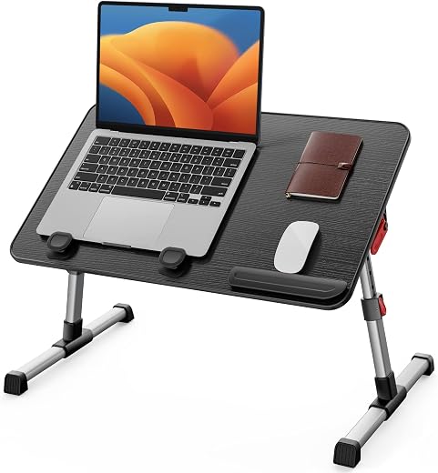 SAIJI Laptop Table on Bed, Aluminium Alloy Laptop Desk 60cm×33cm, Adjustable &amp; Foldable Laptop Table for Sofa/Floor, Heigh...