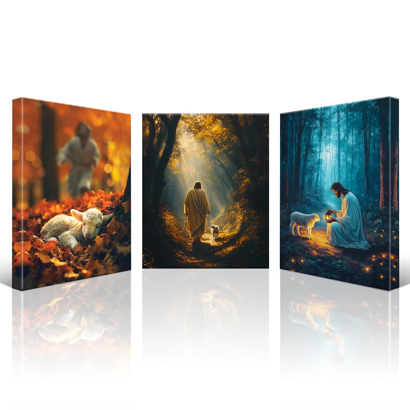 Artscope 3 Pieces Wall Art Canvas Prints, Jesus and Lost Lamb Picture Painting