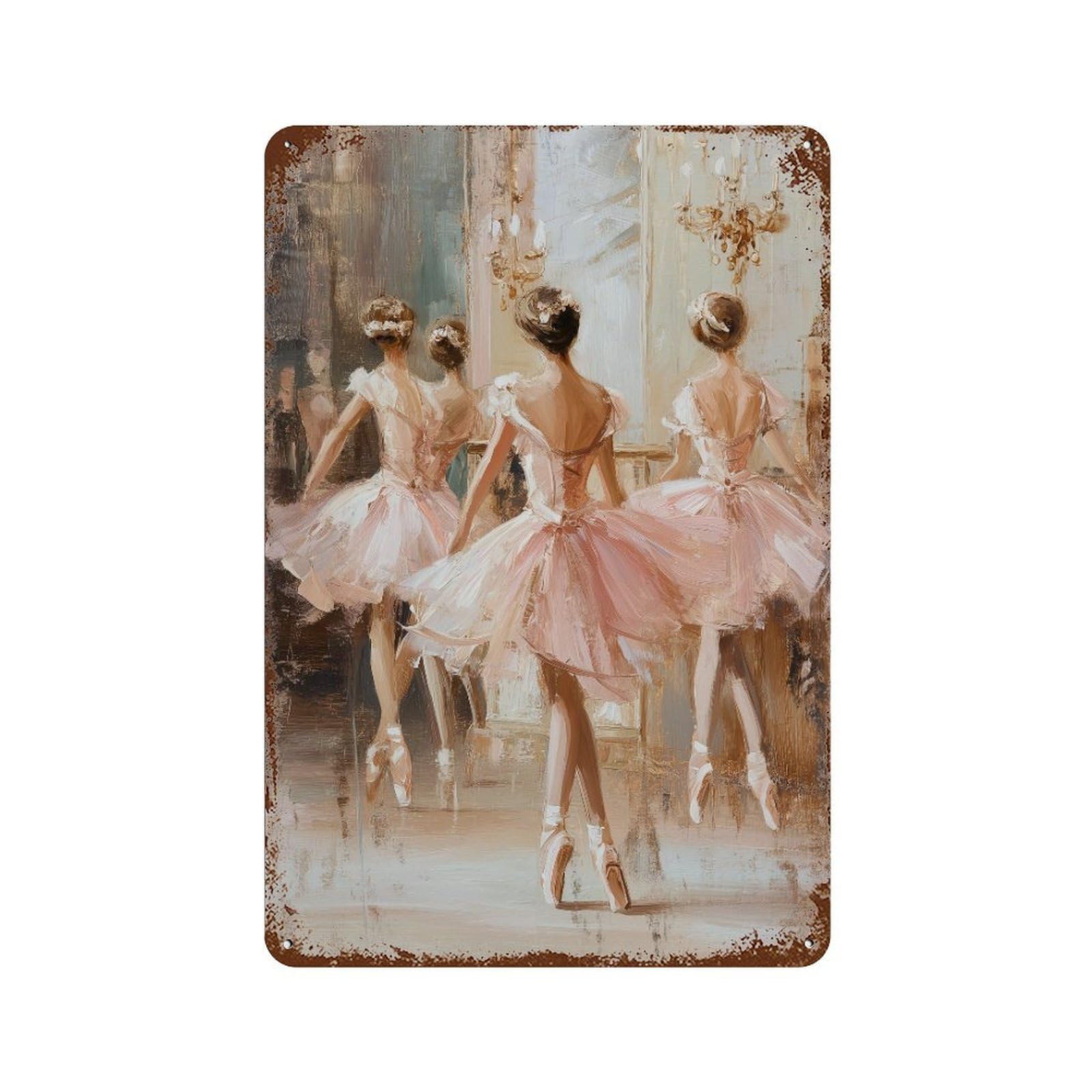 Garage Style Ballet Dancers in Pink Tutus Rusty Metal Tin Sign 11.8"x7.9", Classic Wall Plaque for Bar And Workshop
