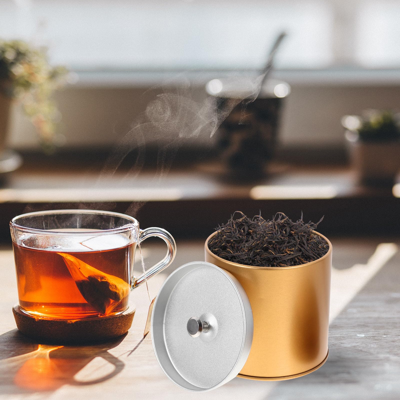 6 Piezas Bote de Té para Bolsitas y Sueltas Tapa Doble, Hojalata Resistente, Almacenamiento Hermético, Diseño Apilable, Adecuado para Cocina y Organización