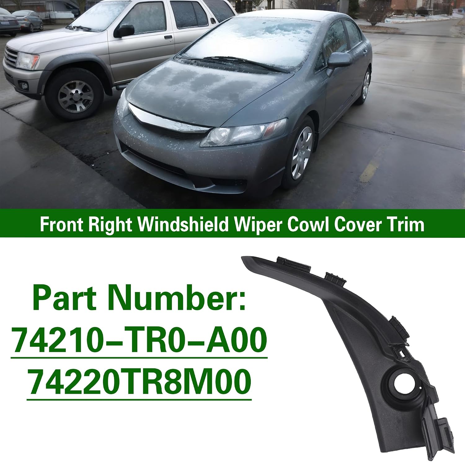 Front Left Windshield Wiper Cowl Cover Trim for Honda Civic 2012-2016 Replacement 74220-TR0-A00 1Pcs Black