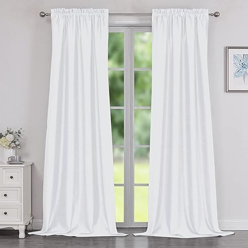 Uptown - Cortinas de seda sintética para ventana de sala de estar 2 paneles de cortina blanca texturizada de 96 pulgadas de largo cortinas de lujo