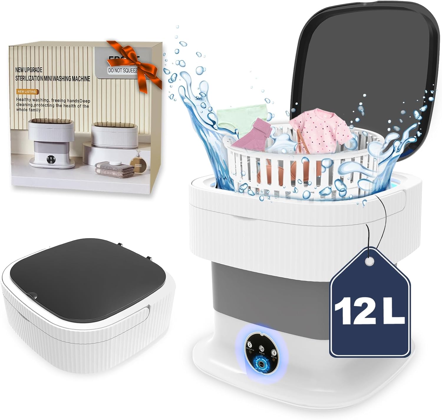 Foldable Washing Machine, 12L Portable Washer, Collapsible