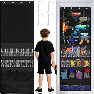 Over the Door Organizer for Toy Guns, Hanging Storage with Pockets and Adjustable Straps for Foam Blasters, Darts, Goggles & Accessories, Door Mount Organizer for Playrooms and Game Rooms