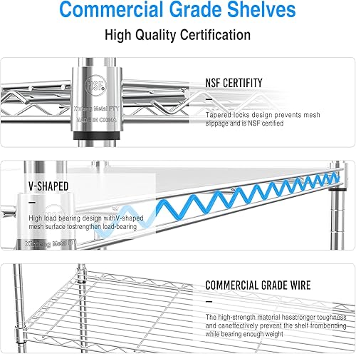 Miniatura 6 de Estantería de alambre NSF de 5 niveles, 14 x 30 x 60 pulgadas, capacidad de 750 libras, estante de metal de almacenamiento ajustable con ruedaspatas