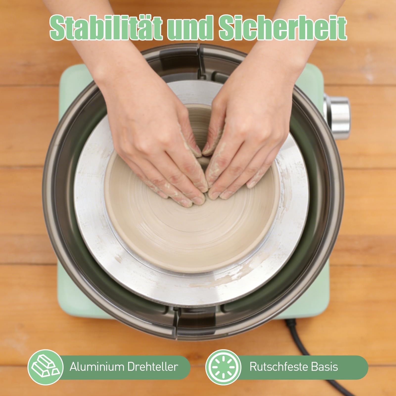 Mini Töpferscheiben Set, Töpferei DIY Maschine mit 15cm Drehscheibe, 2 Wege Rotation, Rutschfeste Basis, Metallrahmen, abnehmbarem Spritzschutz und Töpferwerkzeug Set für Anfänger
