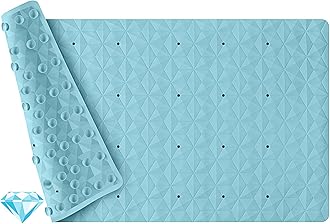 Non Slip Bathtub Mat for Bath Tub Shower - Natural Rubber Mat with 241 Suction Cups - Soft Bathroom Safety Mat - Unique Diamond Pattern - Fatigue Relief - Machine Washable - 16 × 28 Inch