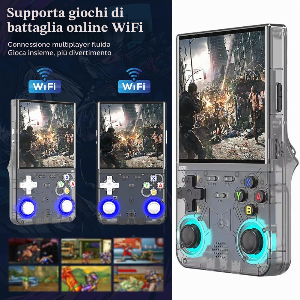 R36 - Console di gioco portatile ultra retrò con sistema Linux open source, schermo IPS da 4,0 pollici, scheda TF 64G/128G contiene oltre 15.000+/30000 giochi, abilitato WiFi, console emulatore