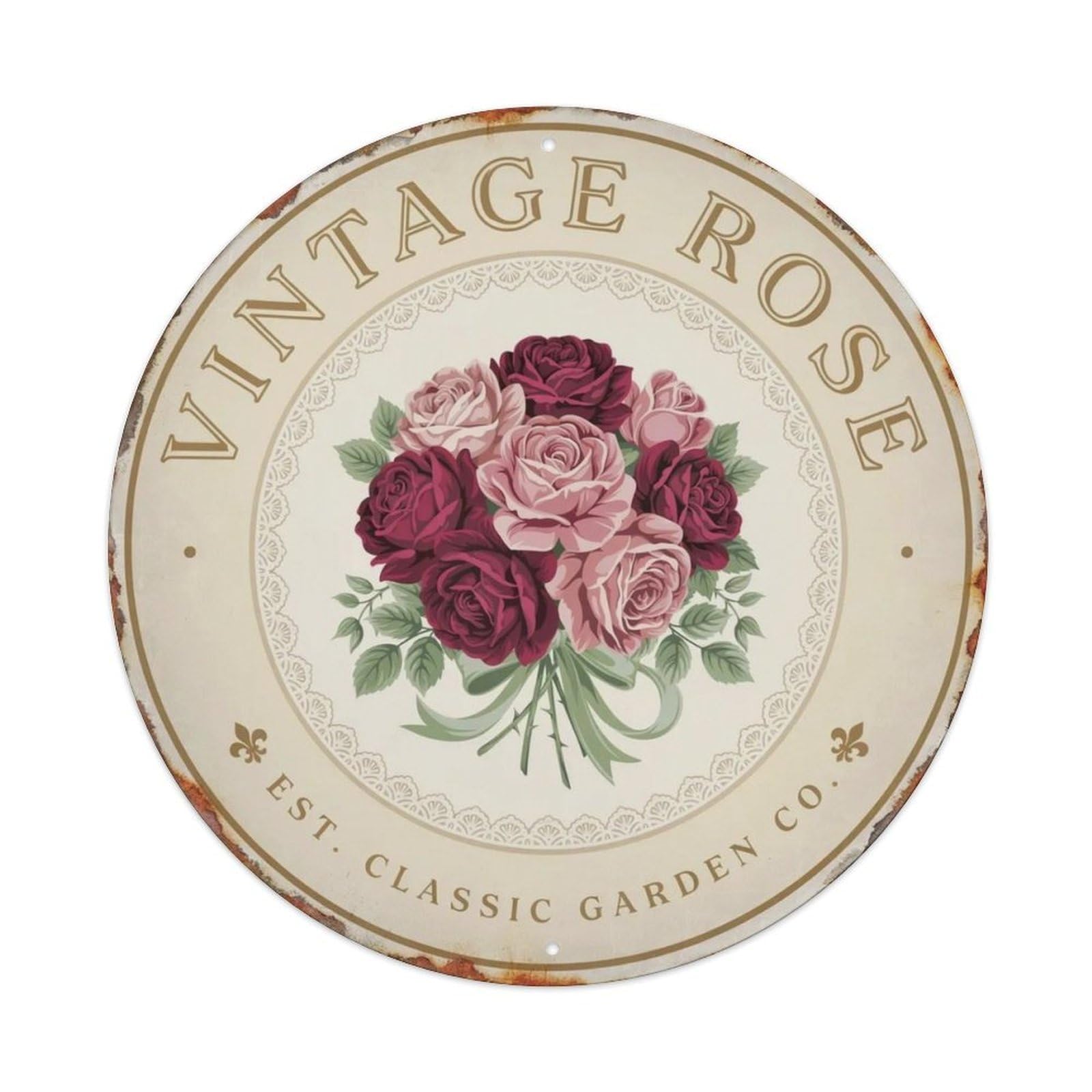 Vintage Rose Victorian Metal Tin Sign Plaque