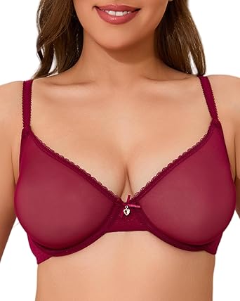 Sexy Sheer Bra Mesh See Through Unlined Thin Lace Underwire Support Demi Plunge Bras 34B-44DDD