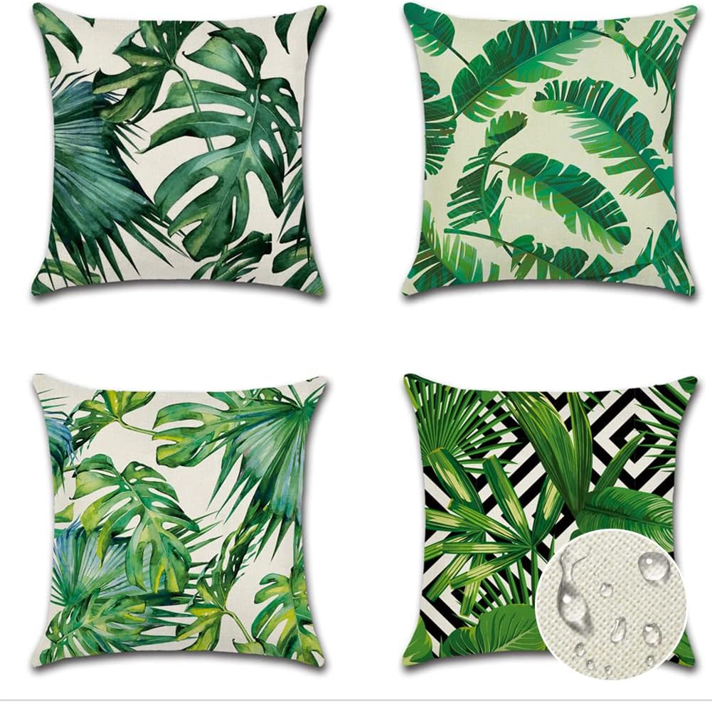 JOTOM Outdoor Waterproof Cushion Covers 45×45 cm Tropical Leaves Decorative Throw Pillow Covers Garden Patio Outdoor Cushions Pillow Cases for Couch Bench Sofa Indoor Decor Set of 4 (Tropical Plants) JOTOM Outdoor Waterproof Cushion Covers 45×45 cm Tropical Leaves Decorative Throw Pillow Covers Garden Patio Outdoor Cushions Pillow Cases for Couch Bench Sofa Indoor Decor Set of 4 (Tropical Plants)