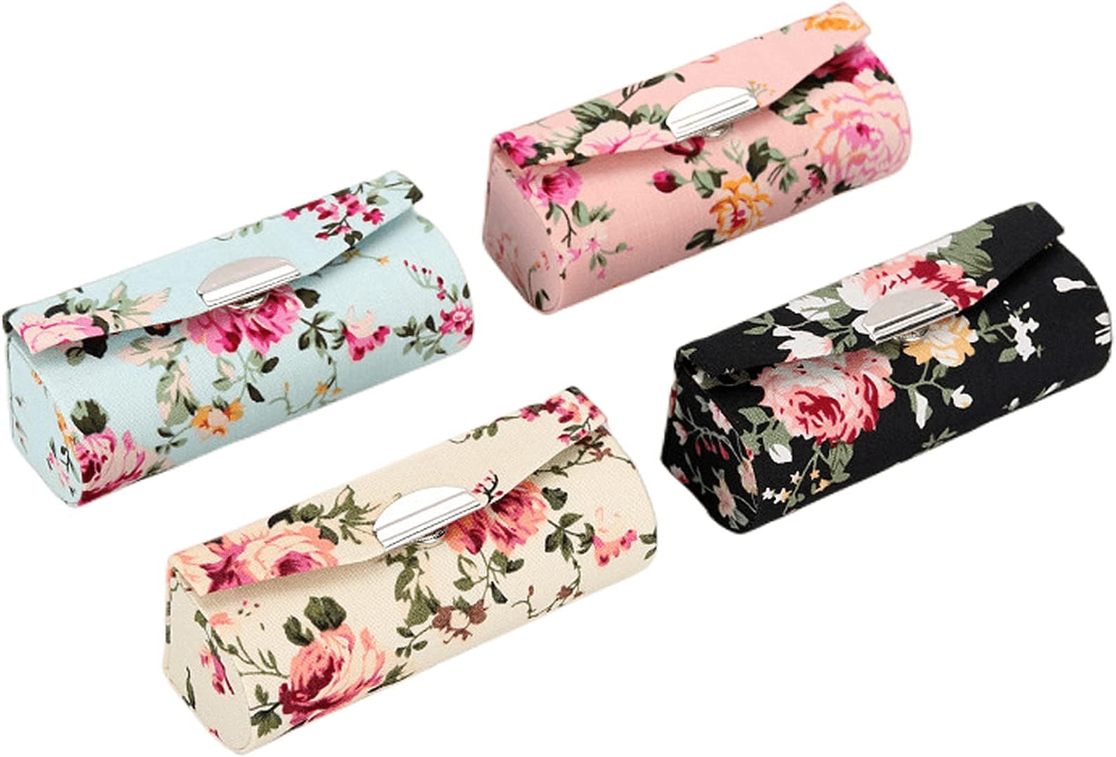 Hanyi 4PCS Ethnic Style Flower Pattern Lipstick Case Holder with Mirror Vintage Lipstick Holder (Peony style)