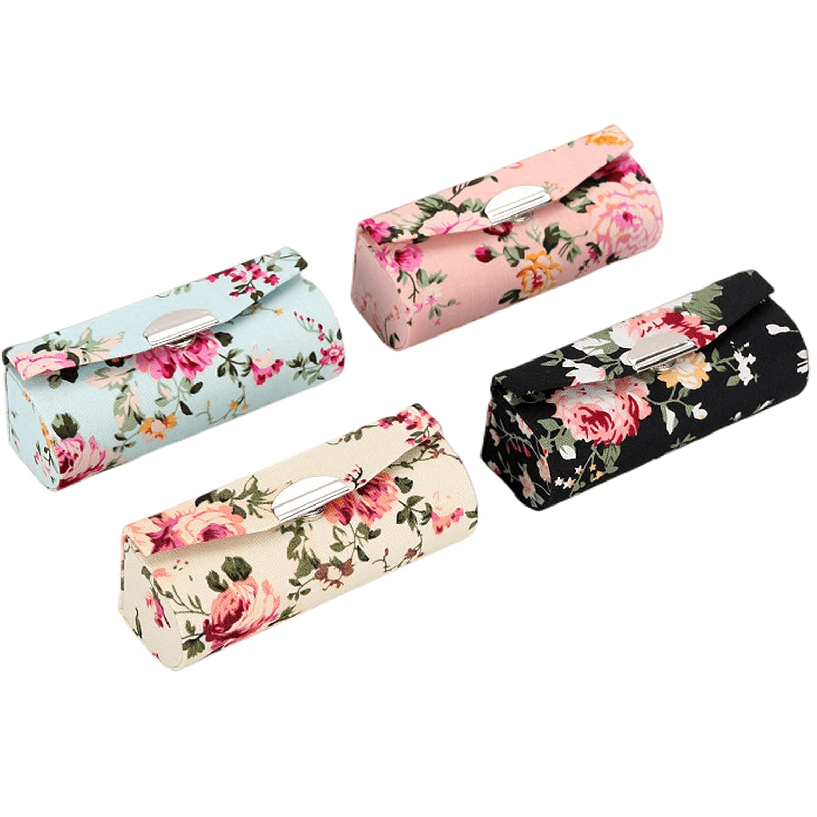 Hanyi 4PCS Ethnic Style Flower Pattern Lipstick Case Holder with Mirror Vintage Lipstick Holder (Peony style)